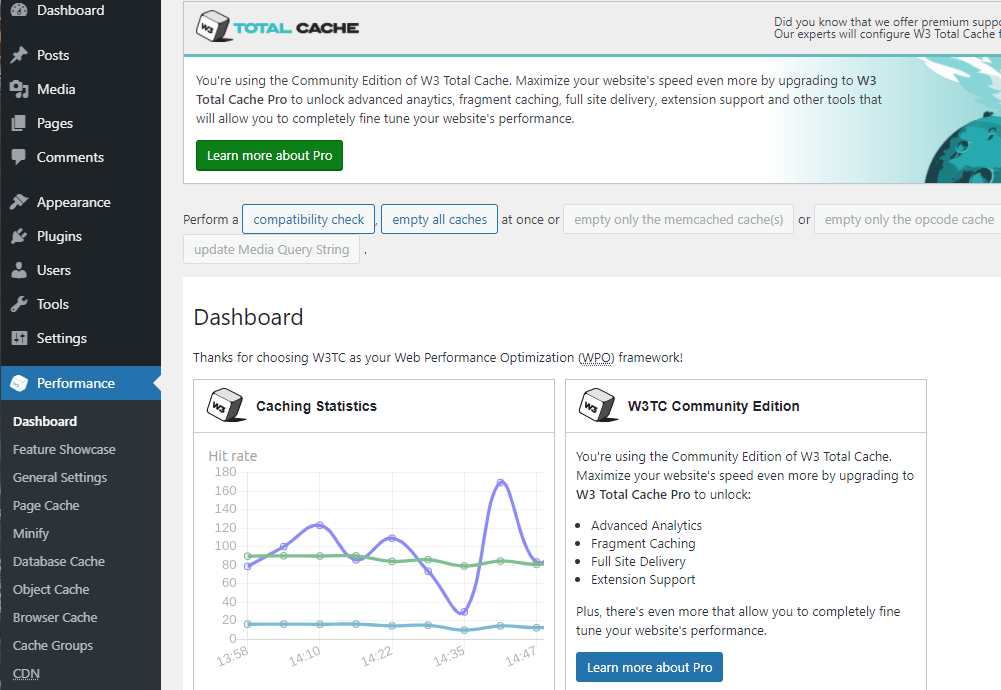 WordPress cache clearing with W3 Total Cache