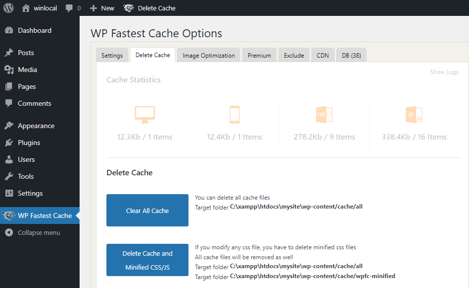 Clear cache Using WP Fastest Cache