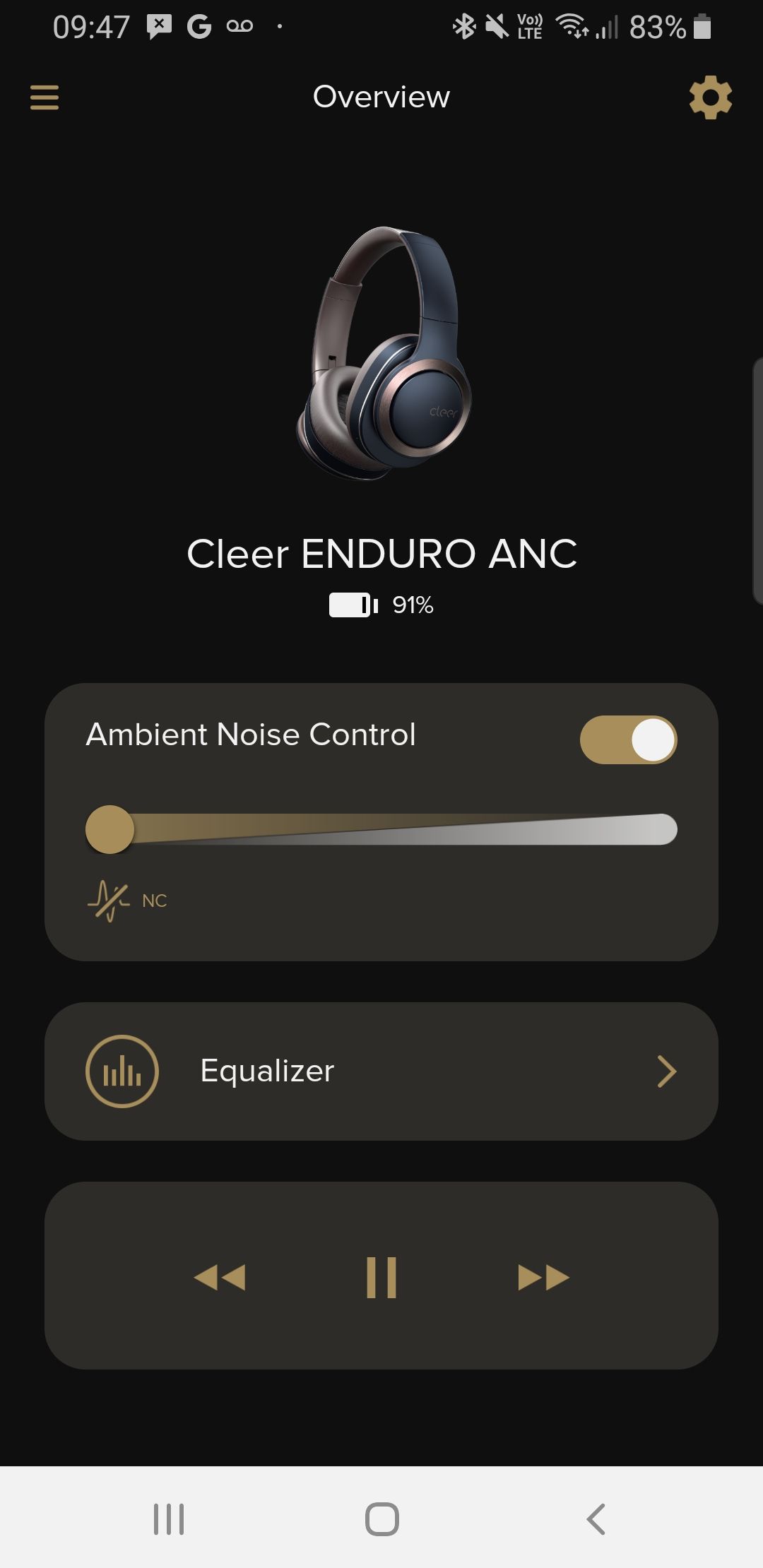 cleer+ app adjust anc ambient sound