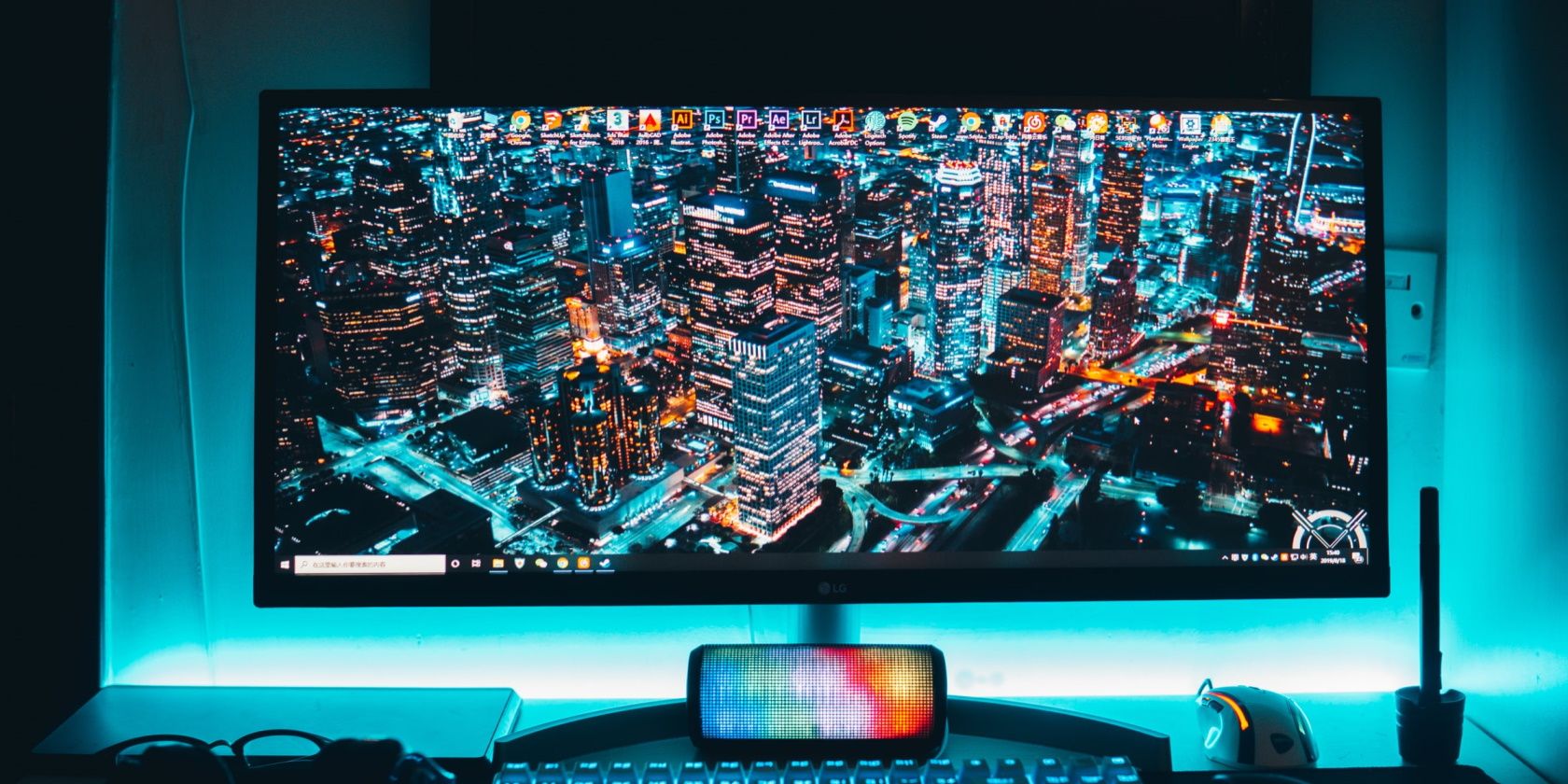 A flatscreen monitor with a very busy desktop