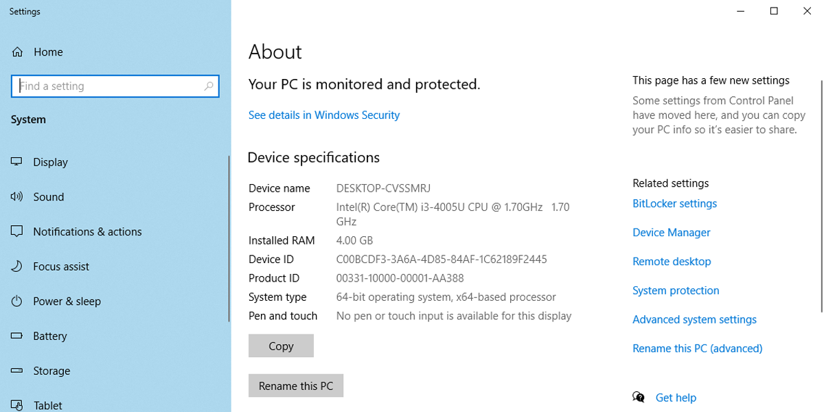 System info in Windows 10