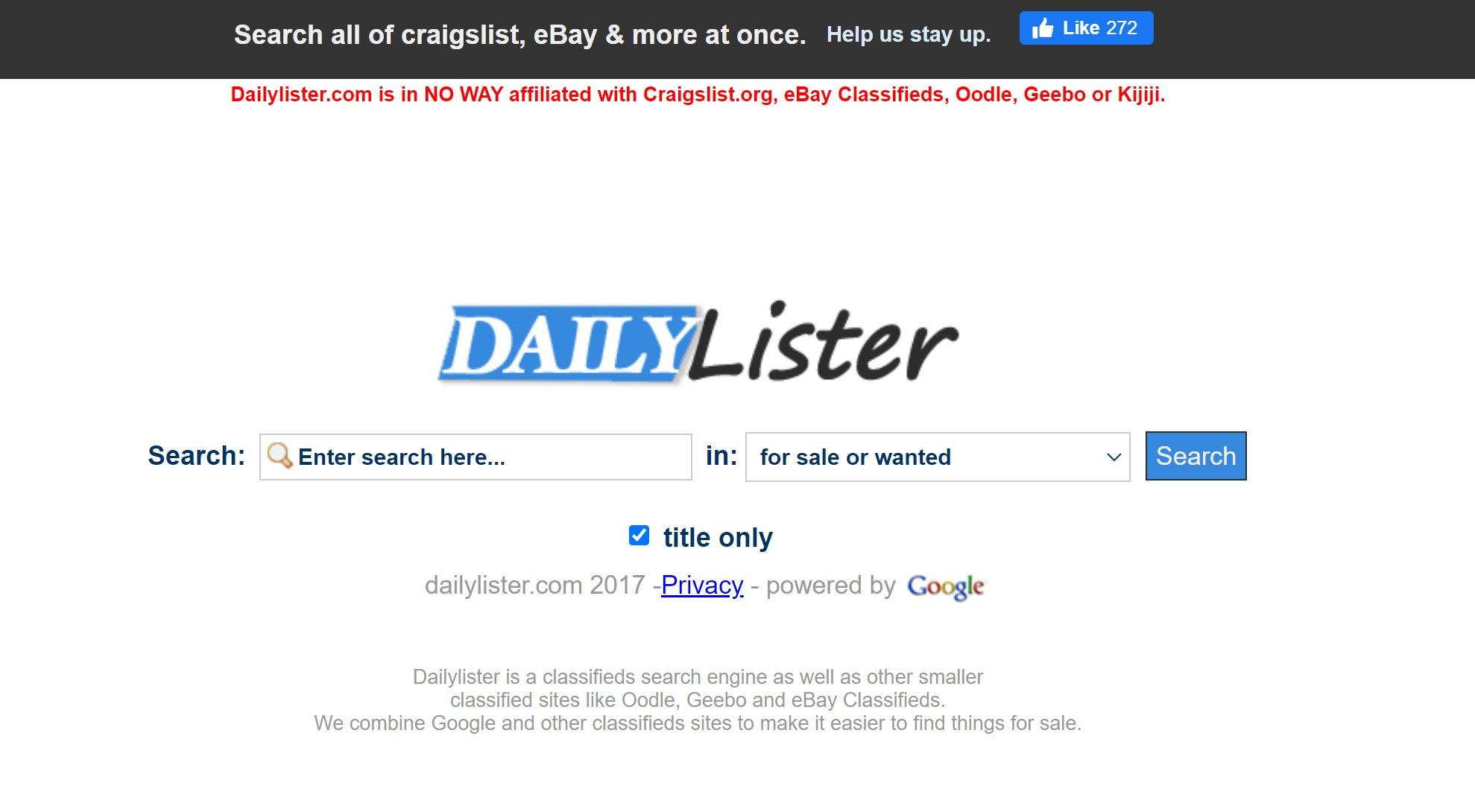 DailyLister website landing page
