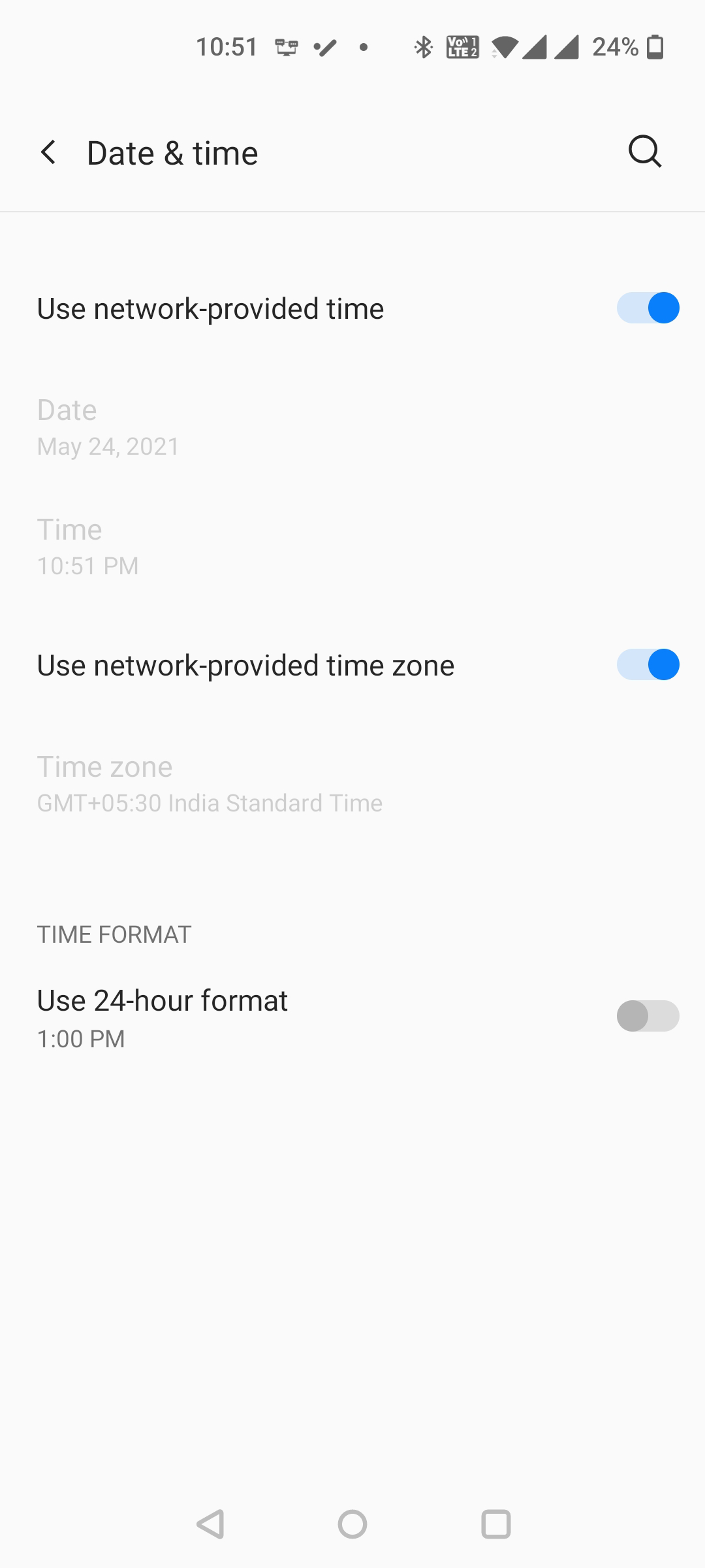 Configure date and time settings on Android
