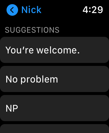 Apple Watch default reply "you're welcome"