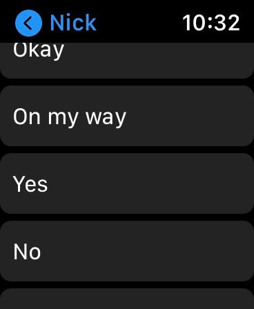 Apple Watch default reply "On my way"