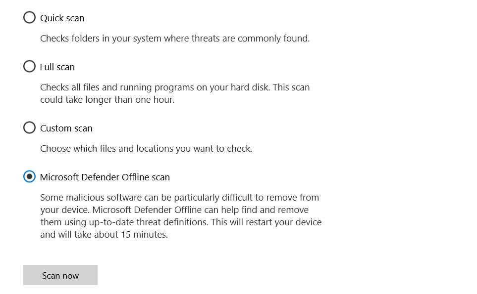 Start Offline scan on Microsoft Defender
