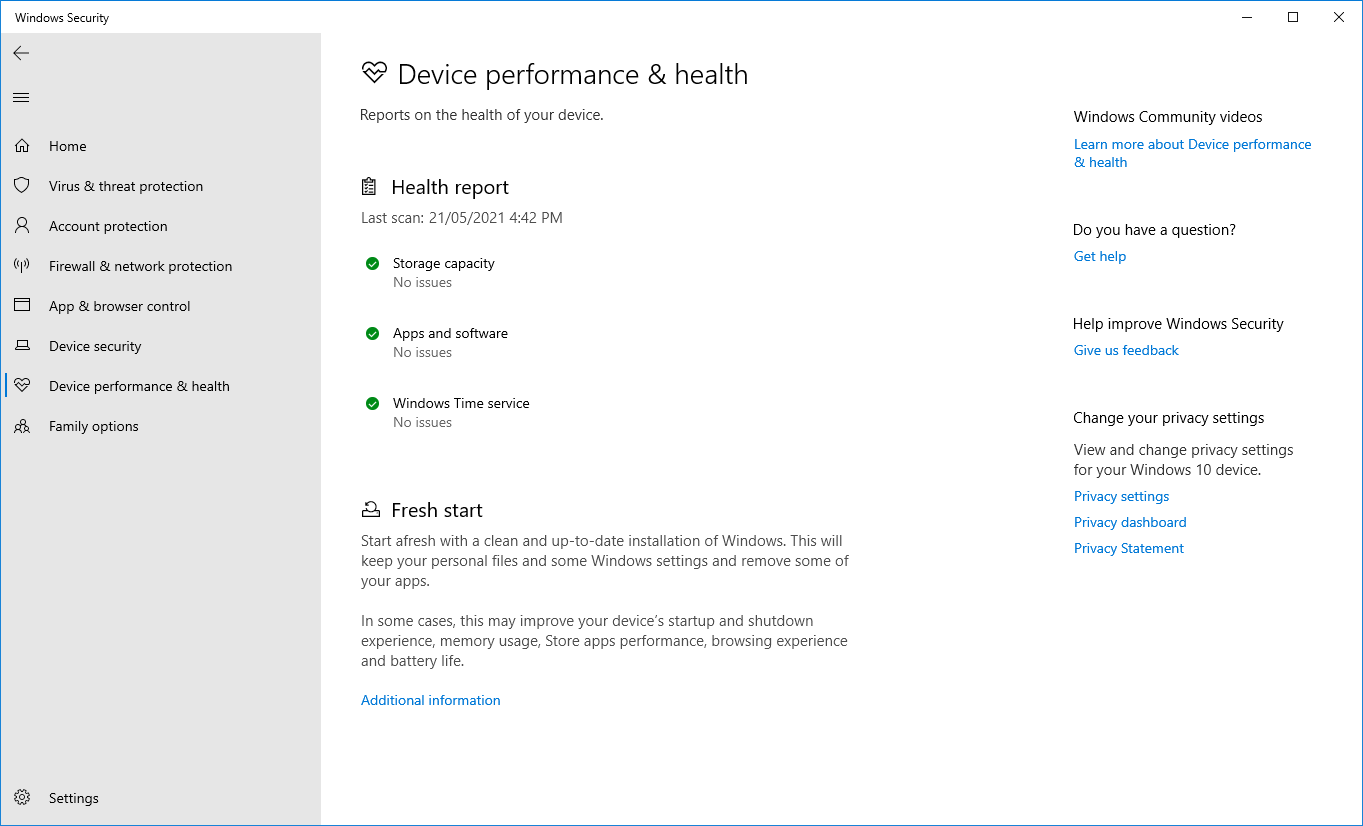 device performance and health - Come controllare lo stato di salute del tuo PC o laptop Windows 10