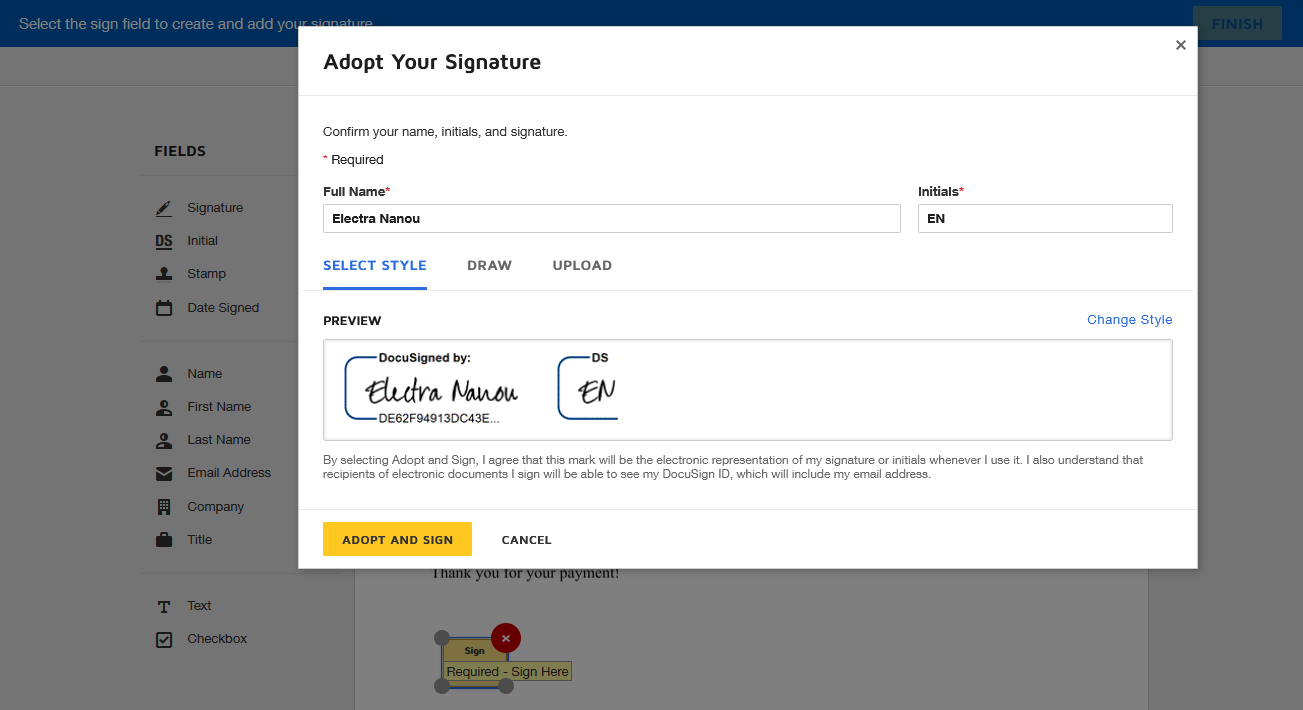 So unterschreiben Sie ein Dokument online - docusign adopt your signature