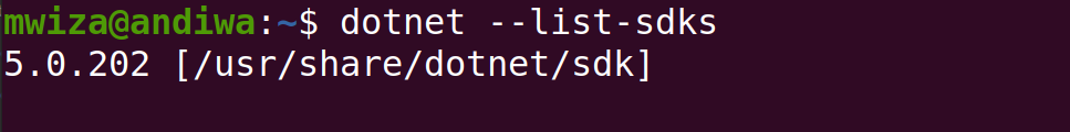 output listing dotnet sdks installed