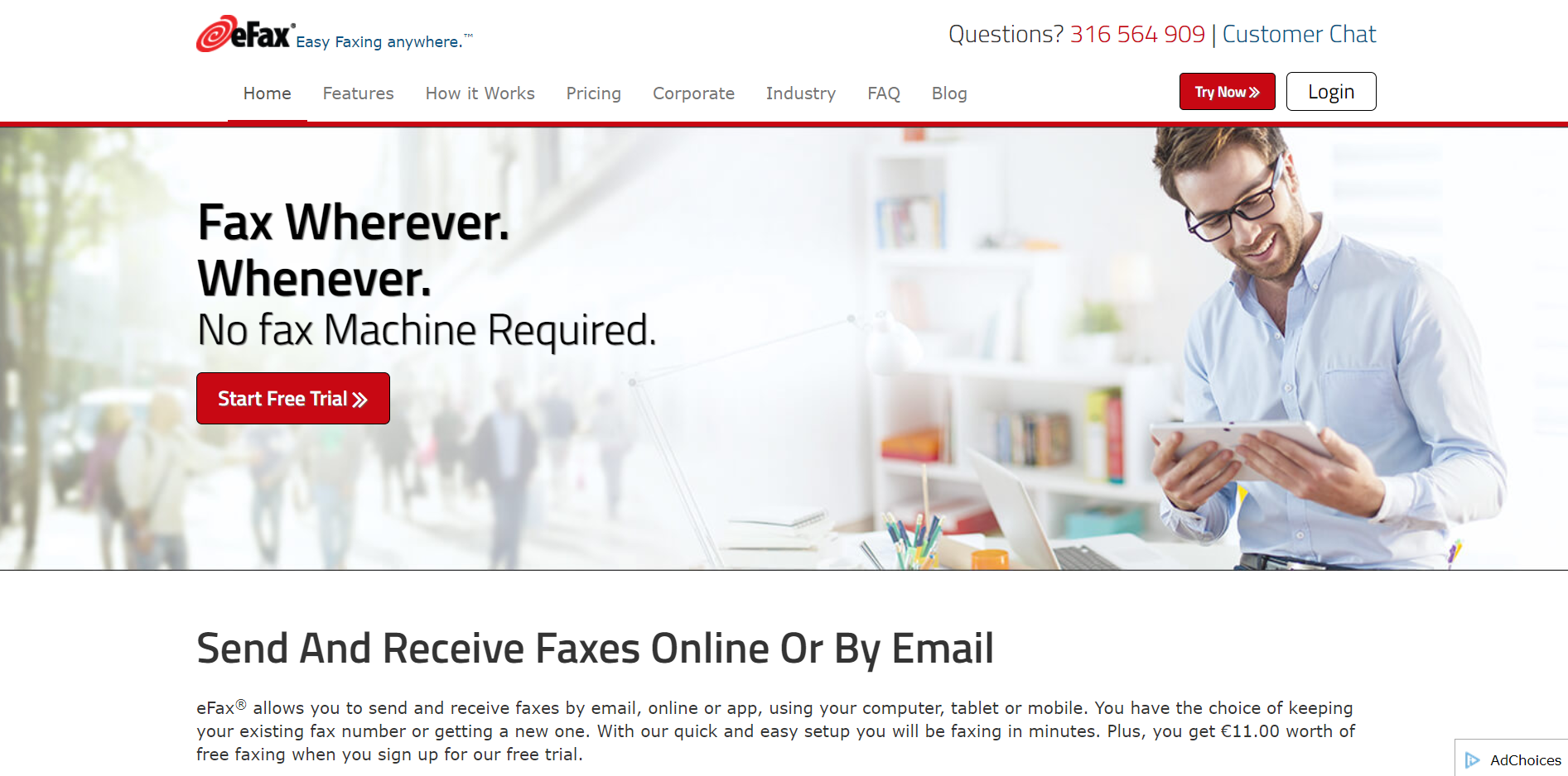 efax main page - Come inviare un fax gratuitamente dal tuo computer