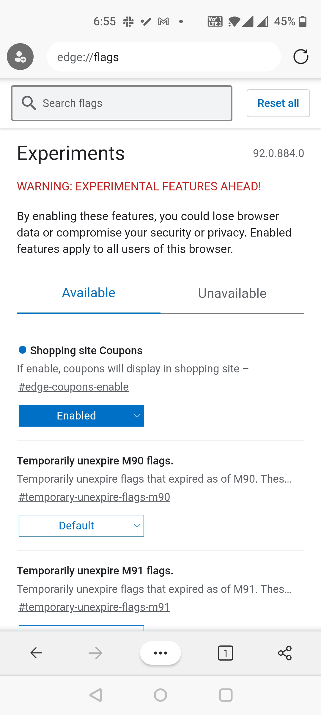 Enable coupons feature in Edge