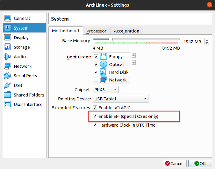 enable efi selection arch linux