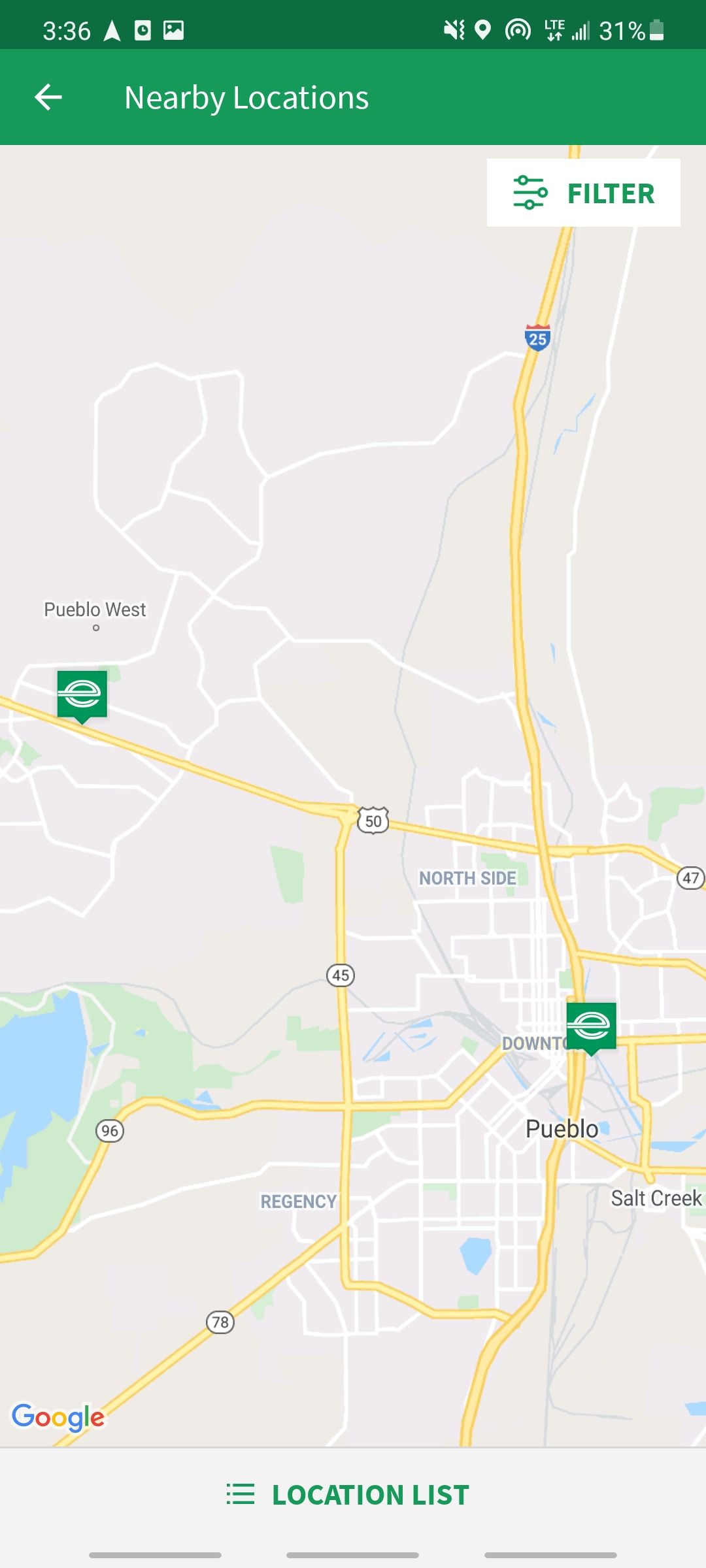 enterprise app showing you nearby car rental places