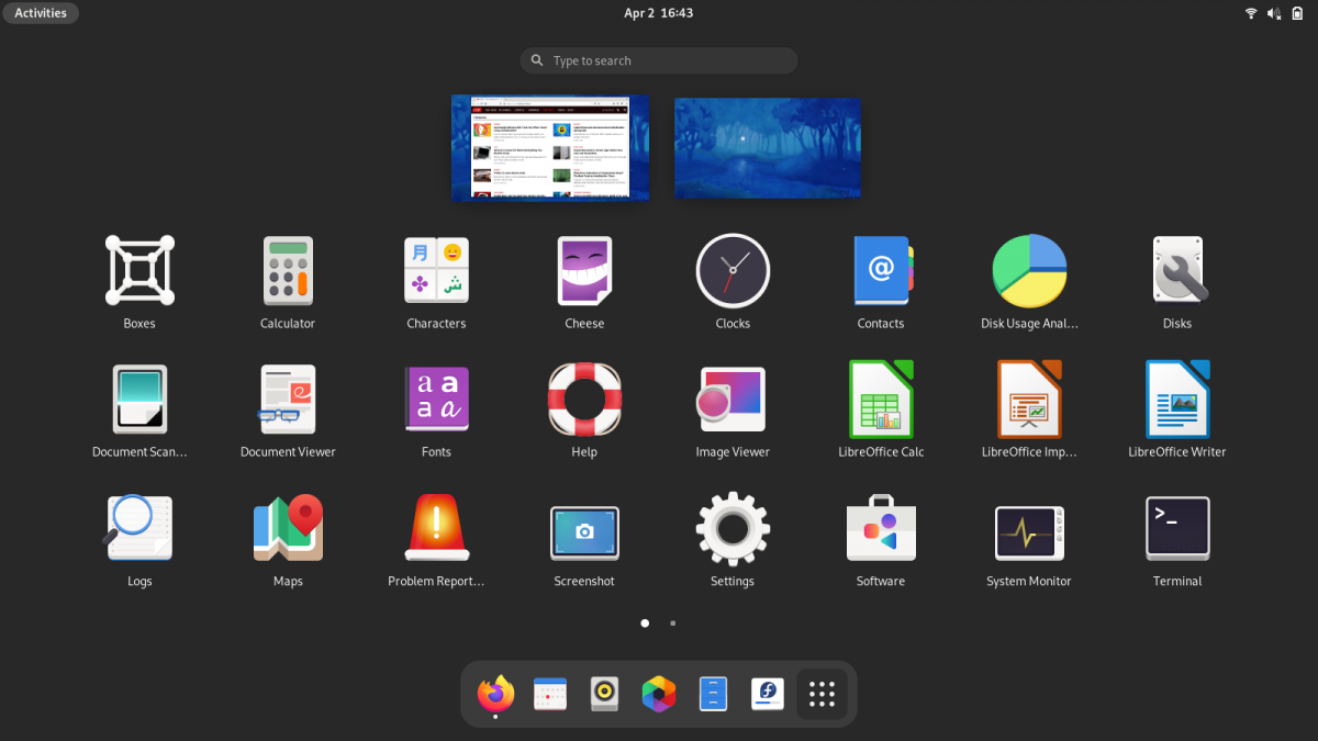 GNOME 40 Application Launcher in Fedora 34