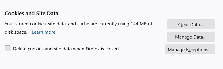 Firefox clear cache option