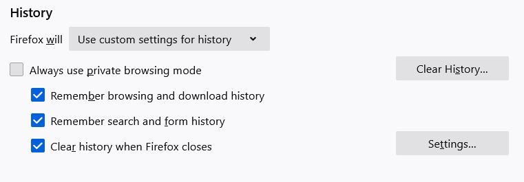 Firefox clear history setting
