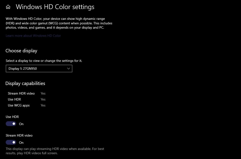 Windows HD Color Settings