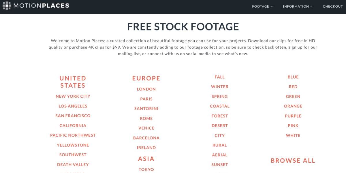 Motion Places offers free stock video divided by place of origin