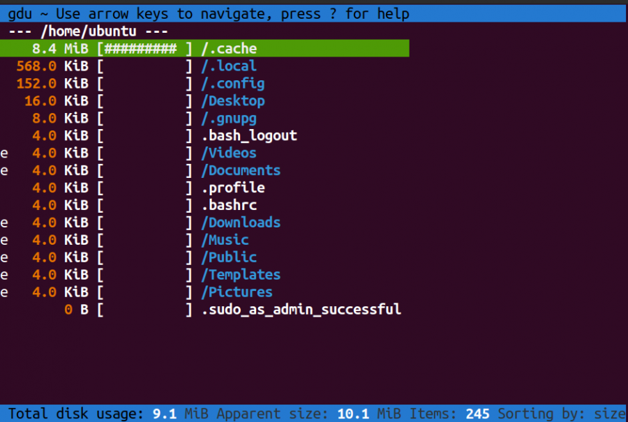 gdu default output e1620392063197 - Come analizzare l’utilizzo del disco con gdu in Linux