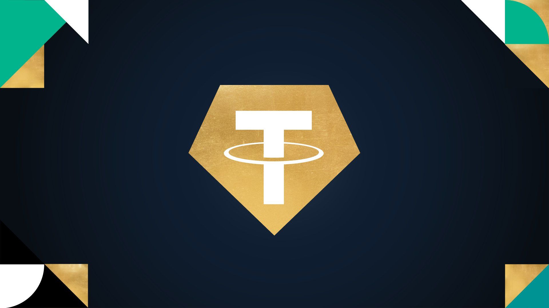 Twitter image of Tether currency logo, a 'T' in gold
