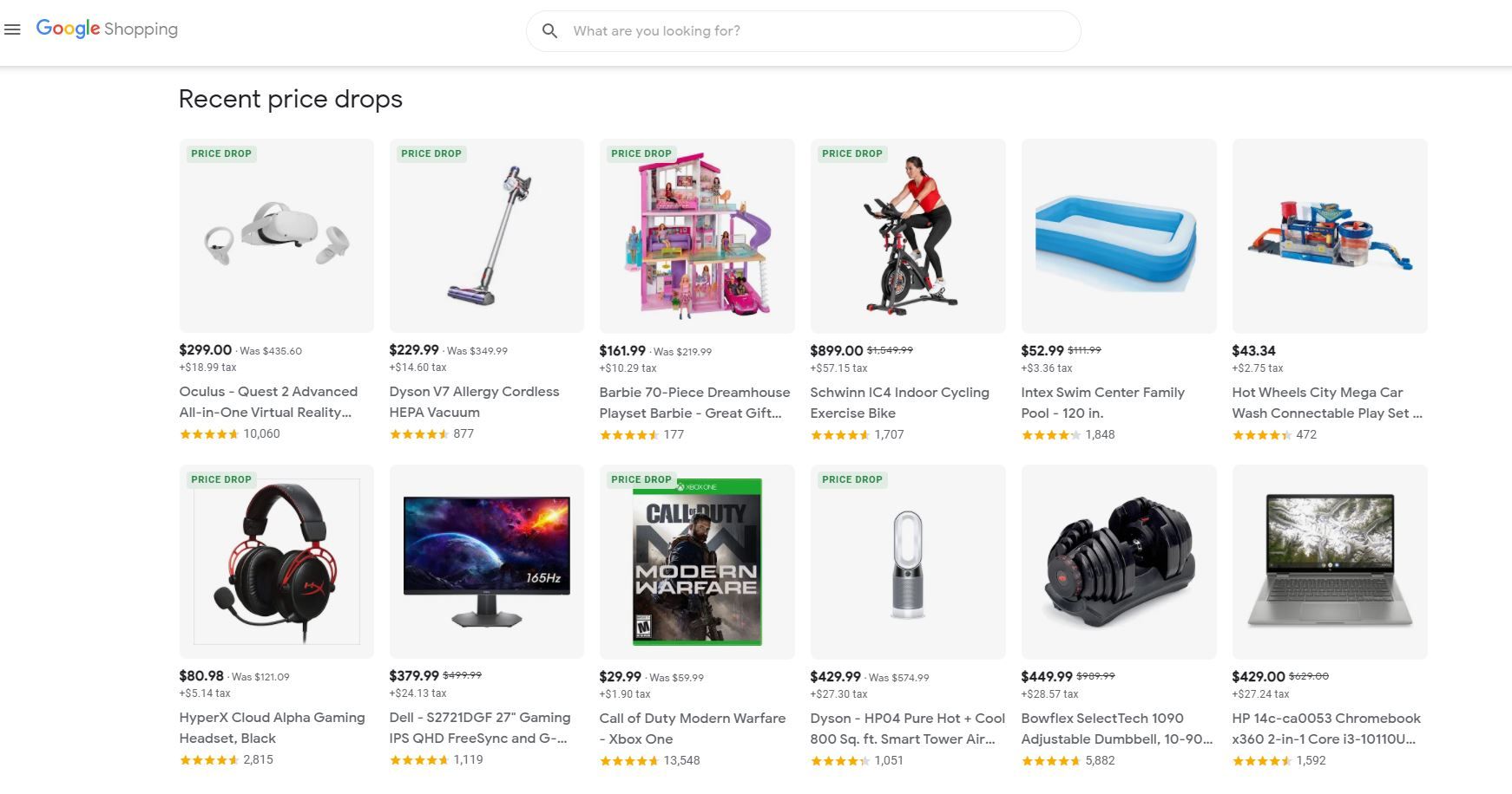 Google Shopping product list