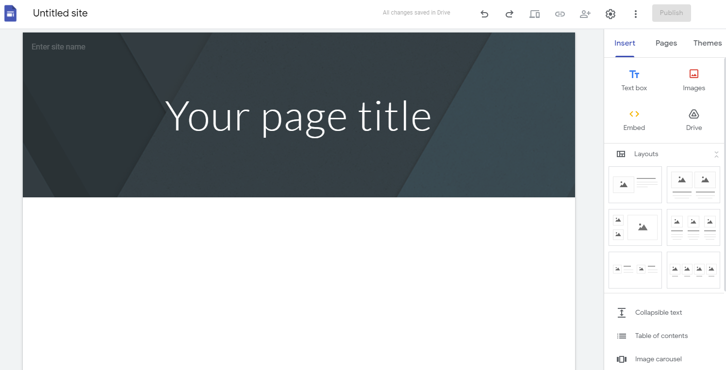 Google Sites interface