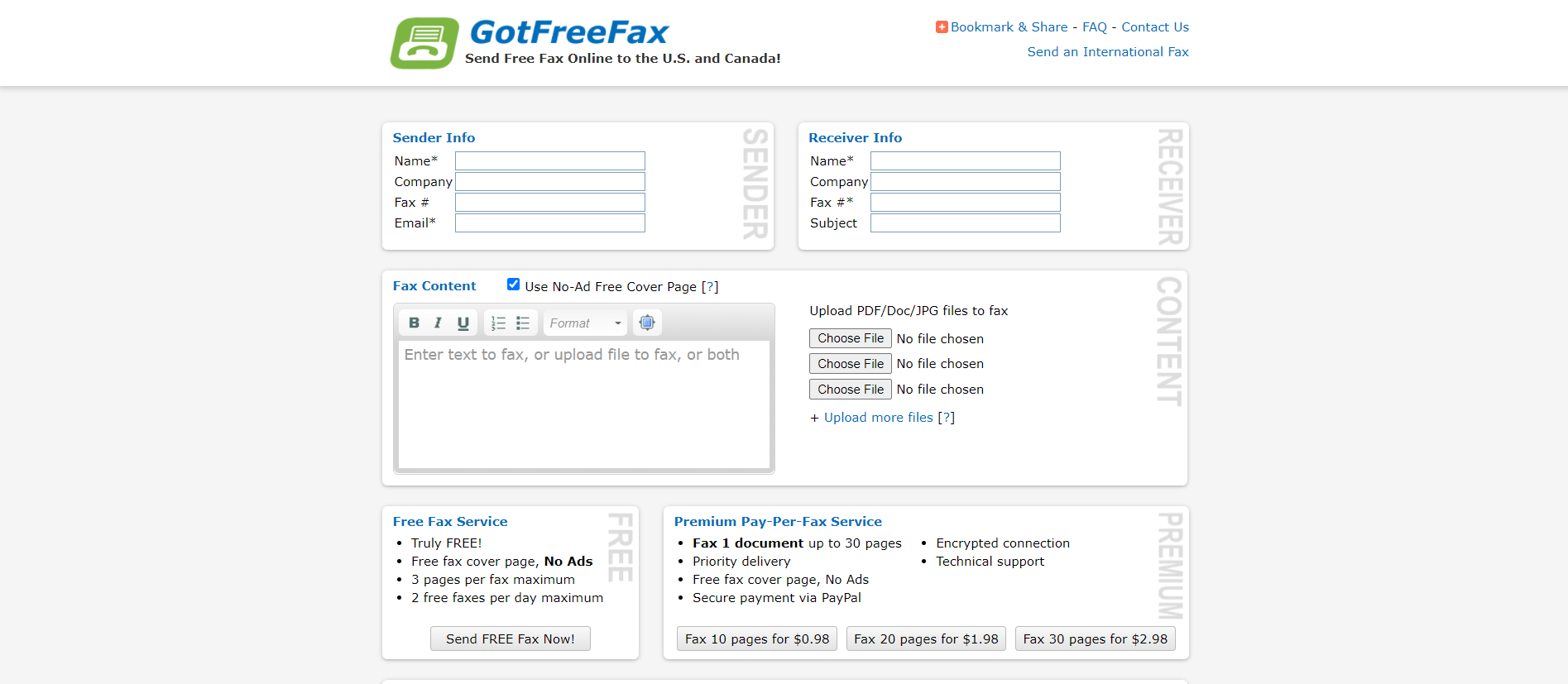 gotfreefax main page - Come inviare un fax gratuitamente dal tuo computer