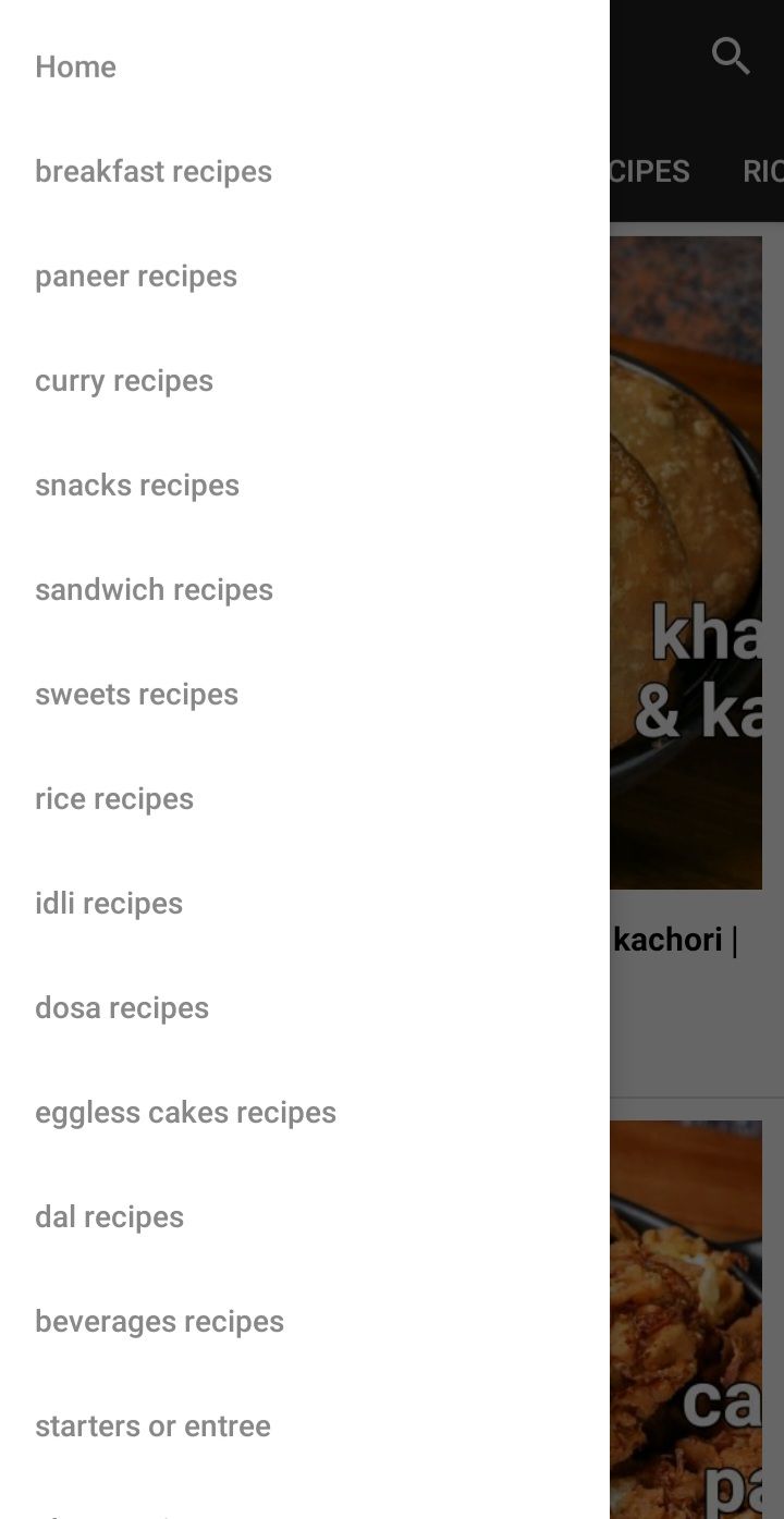 hebbars kitchen categories screenshot