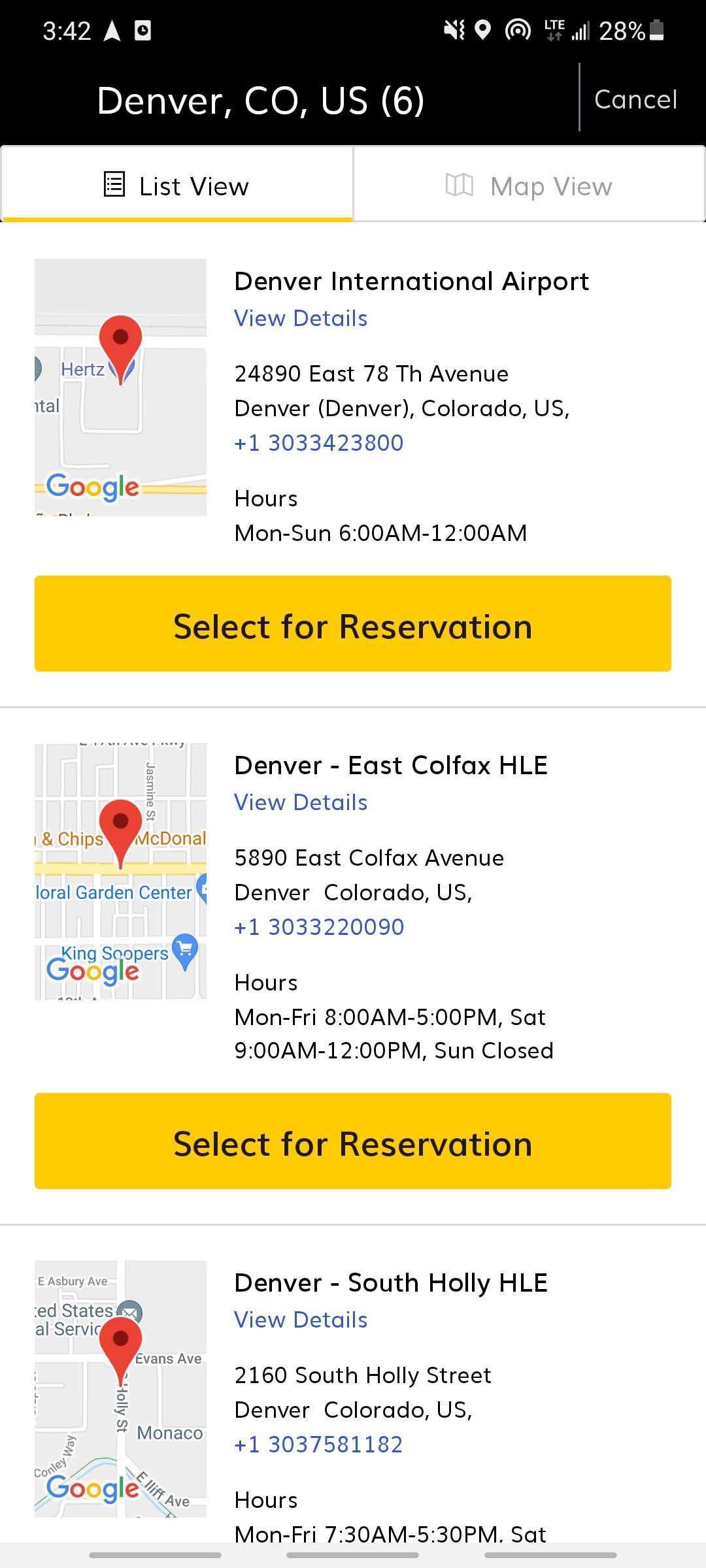 hertz car rental app showing you nearby locations