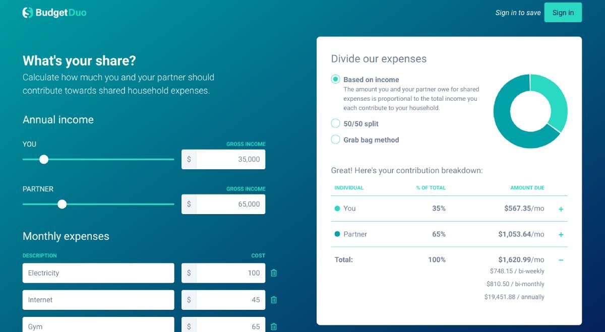 Budget Duo is a simple and free web app to calculate how much contribution should each person make towards household bills