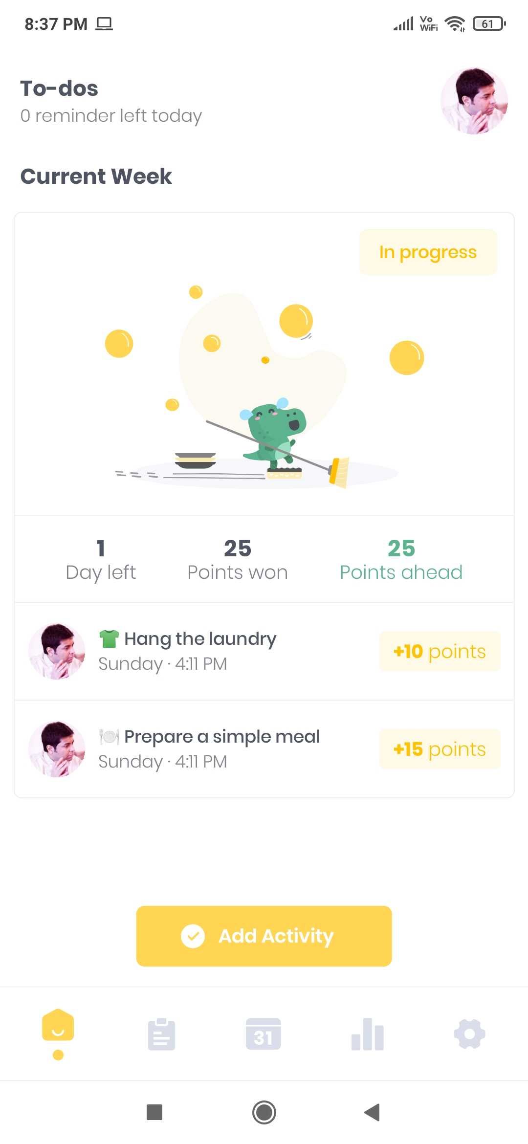 Nipto tracks which tasks you finished and gives you points for them