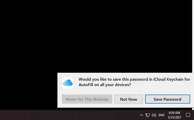 Saving new passwords to iCloud Keychain on Windows