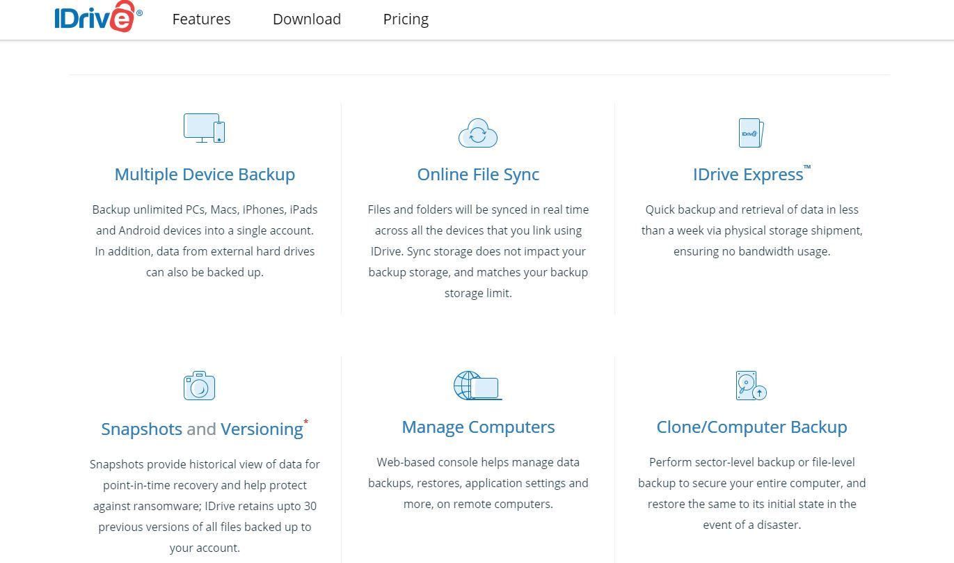 IDrive cloud storage features