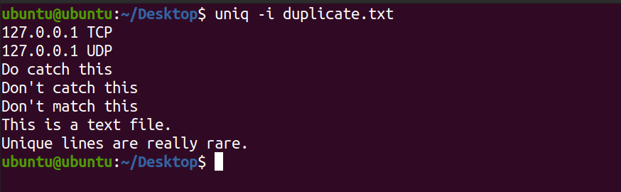 So finden Sie doppelte Daten in einer Linux-Textdatei Mit uniq - ignore case with uniq command