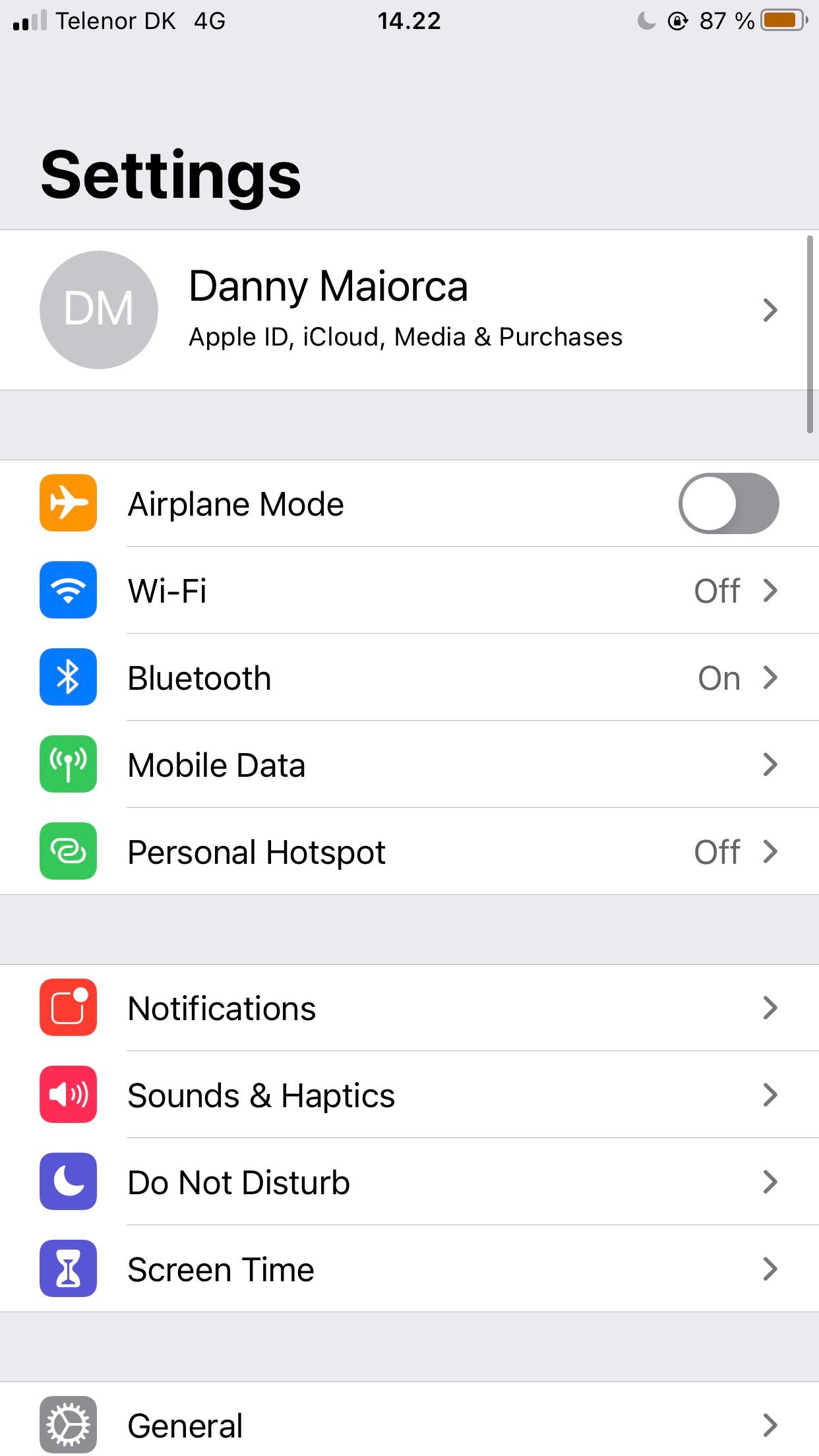 screenshot for iphone settings app