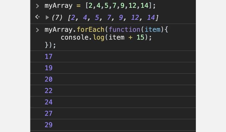 forEach Function Applied to Array in JavaScript Console