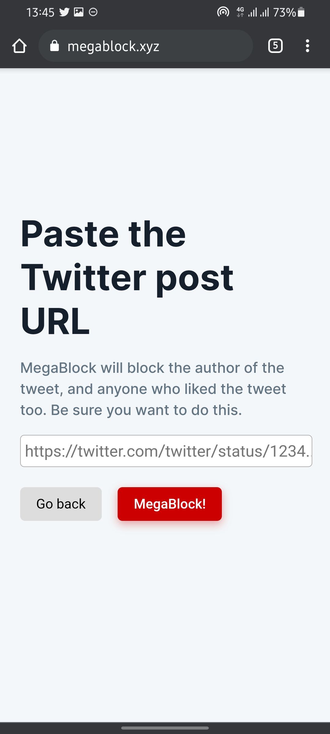 megablock paste tweet url page