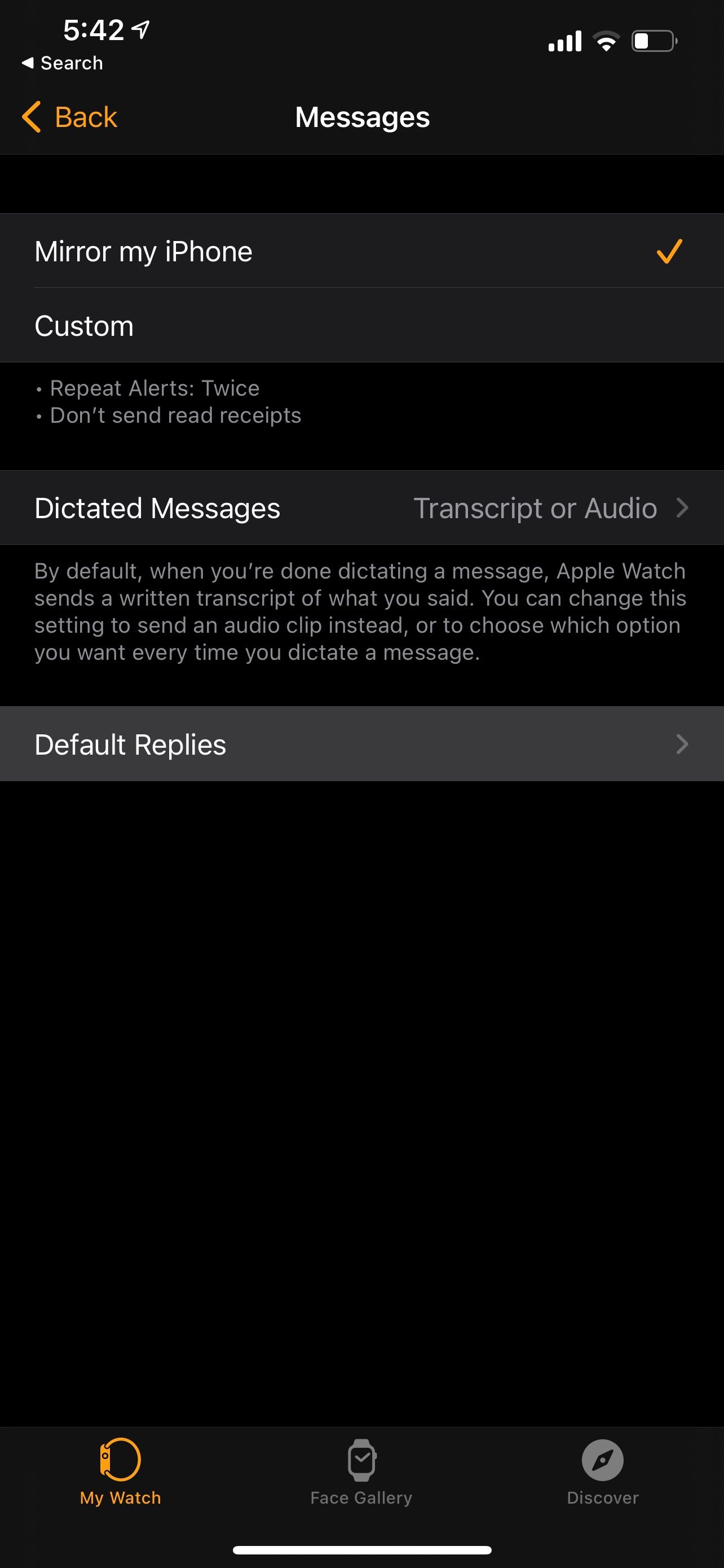 Apple Watch Messages app settings