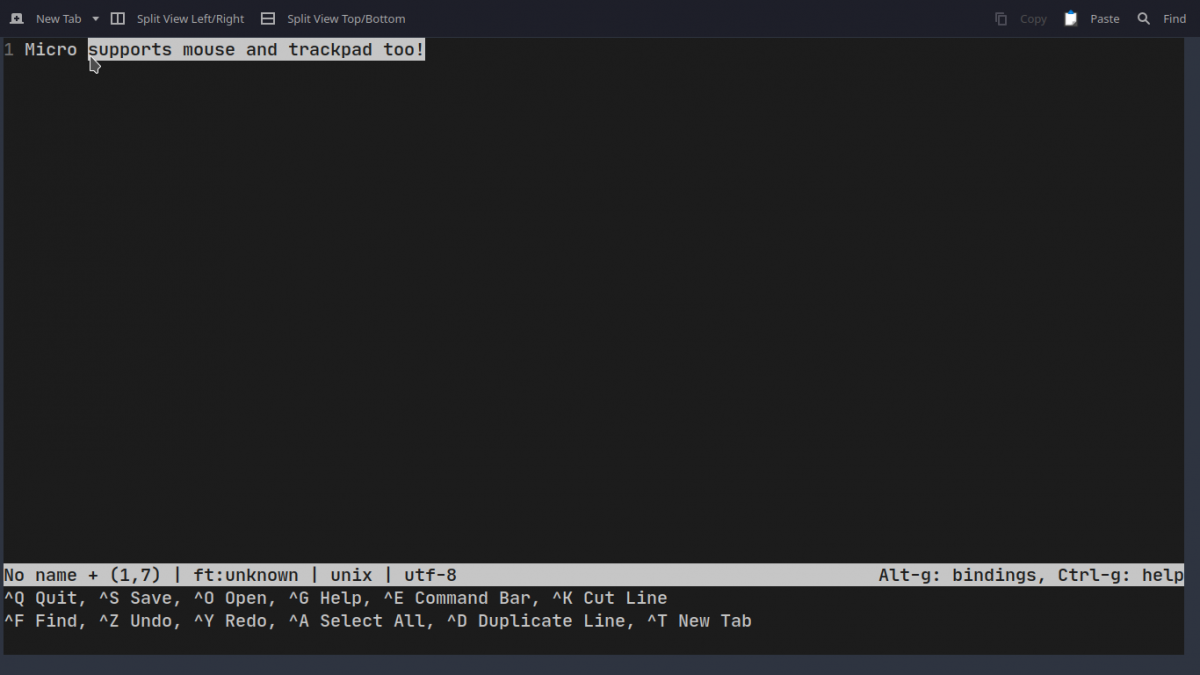 mouse support in micro text editor