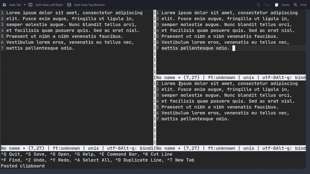 Split Panes in Micro Editor