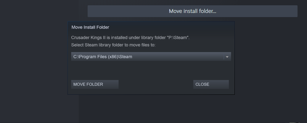 The move install folder option in Steam.