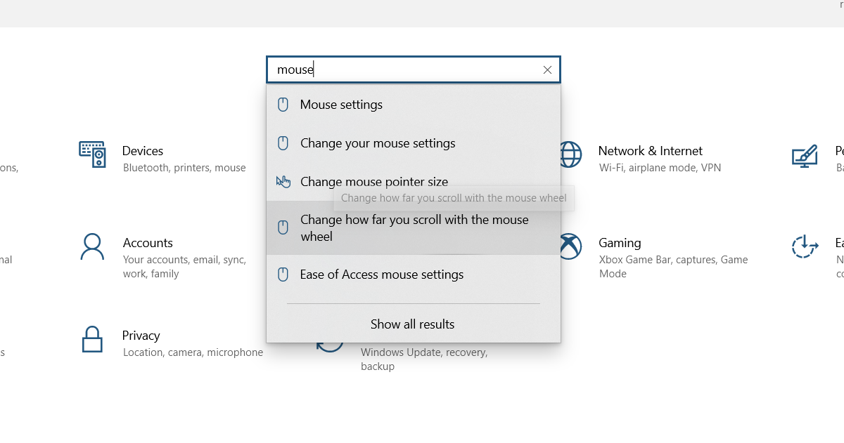 Change mouse scrolling settings in Windows 10