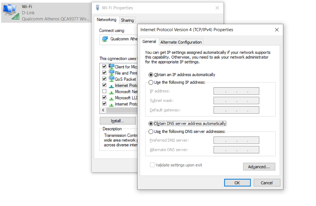 IPv4 Settings in Windows.