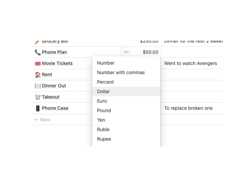 Ein Leitfaden für Anfänger zur Verwendung von Datenbankeigenschaften in Notion - notion format number property