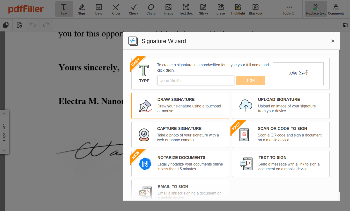 pdffiller signature wizard options - Come firmare un documento online