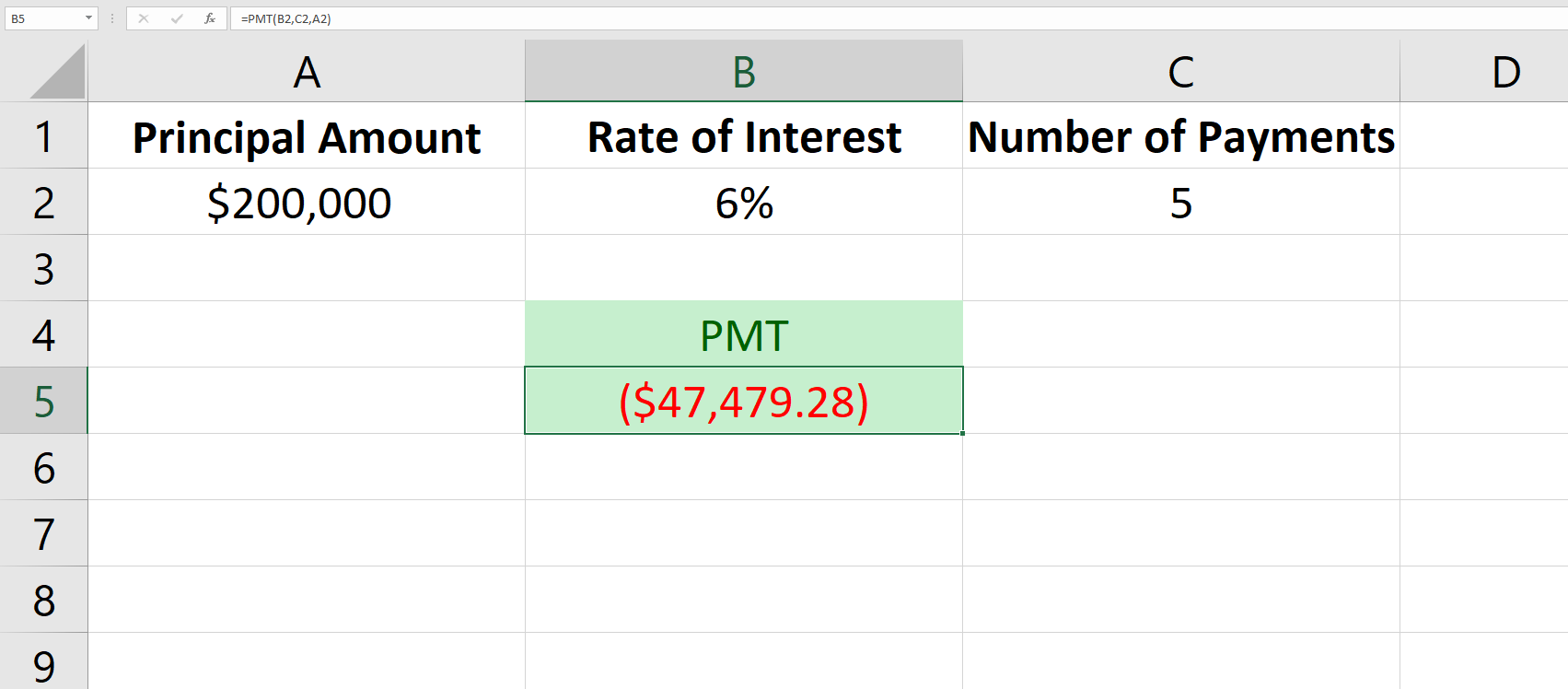 PMT function in excel