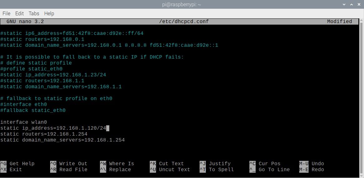 Raspberry Pi dhcpcd static IP configuration