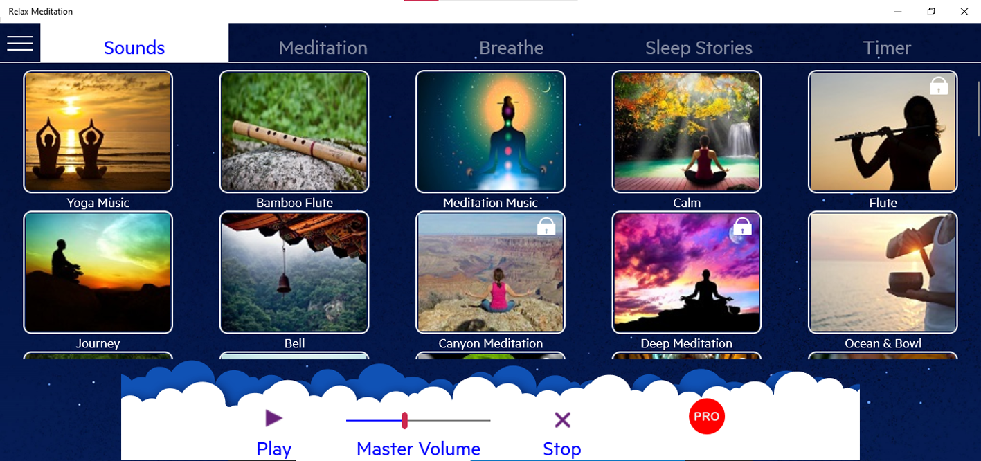 screenshot of the windows app relax meditation