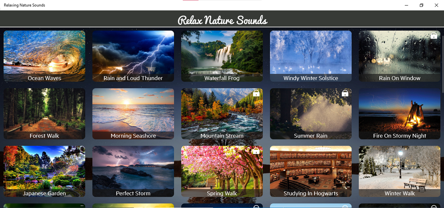 screenshot of the relax nature windows app