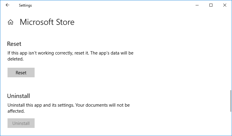 reset the microsoft store